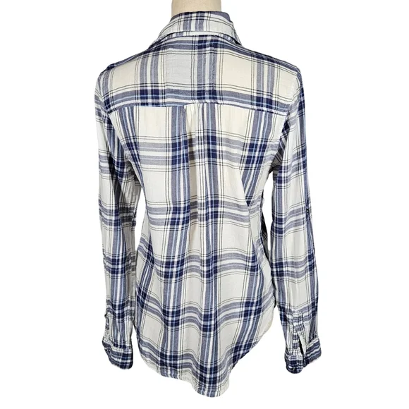 Girl Crazy Juniors Classic Long Sleeve Button Down, Blue/White Plaid, Medium - Picture 4 of 12